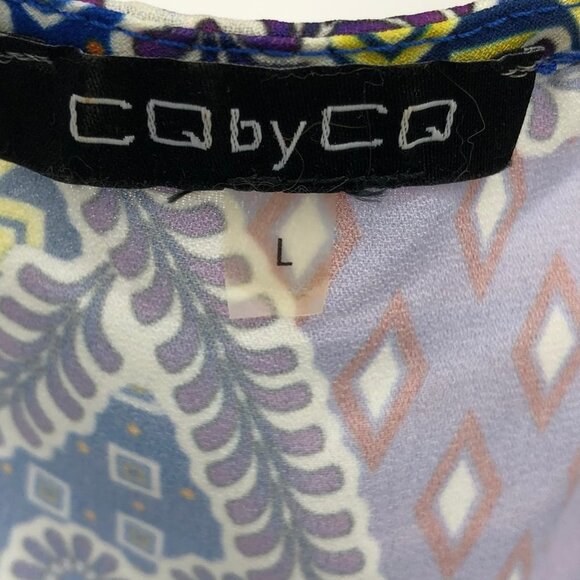 CQ by CQ multicolor geometric patchwork long sleeve ruffle Wrap Maxi dress Lg - Picture 4 of 14